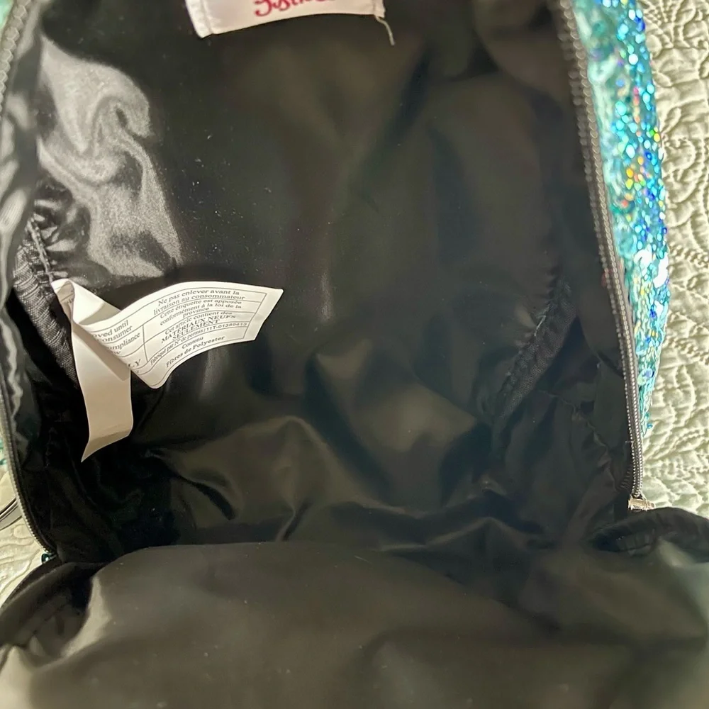 NWOT JUSTICE Backpack in Bright Blue Sparkles with handle and adjustable straps